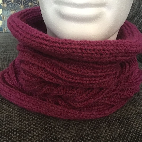 Snood Tricoté Main en Côtes 1/2  « Framboise » Doux et Souple