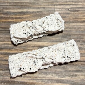 Matching headband set, mom and baby, mom headband, baby headband, crochet headbands, mom and mini set, faux tie headband, cream tweed