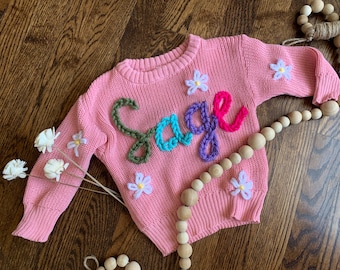 Custom Hand Embroidered Baby Name Sweater - Personalized Name Sweater I Gift for Babies and Toddlers