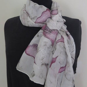 1-112 &quot;Smell of autumn&quot; Silk Scarf, Hand Painted Silk Scarf, gray, purple, white, black and silver.