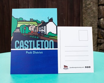Castleton Derbyshire Peak District A6 Impresión de arte de postal de popular village