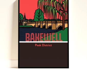 Bakewell Peak Distrikt Kunstdruck | Illustriertes Reiseplakat