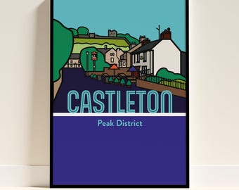 Impresión artística de Castleton Peak District / Póster de viaje ilustrado