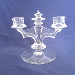 Vintage Pressed Glass Double Candelabra with Leaf Pattern base Candle Holder for 7/8&quot; taper candles Art Deco