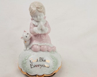 San Francisco Music Box Co Porcelain Little Girl Saying her Bedtime Prayers, Plays Jesus Loves Me, God Bless Everyone