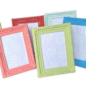 3 1/2 x 5 inch photo frames, PLASTIC, fun bright multicolored, baroque style Coral