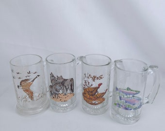 Vintage Schmidt Premium Beer Wildlife Collector Series Glass Beer Stein Canada Goose, Turkeys, Bear, Wolf, Eagle