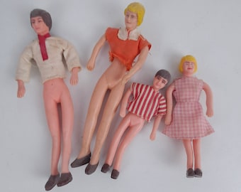 Vintage Dollhouse Family Bendable Dolls Mom, Dad, Brother, Sister - apologize for the lack of pants