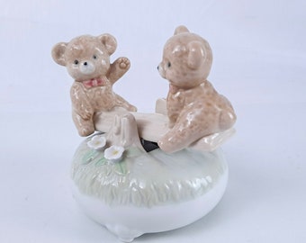 Otagiri See Saw Bears Music Box, Vintage Porcelain, Teeter Totter rocks as music plays