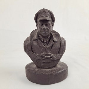Mike Garman Flying Tigers Pilot Bust 1985 Bronzetone Finish, Retired Sculpture Signed by Artist