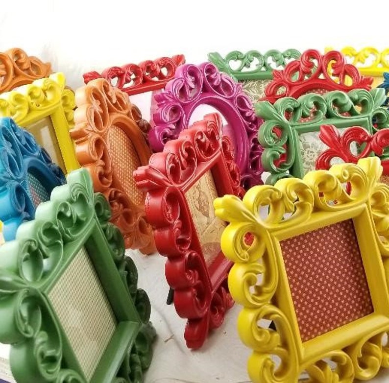 Picture Frames Small Plastic Fun Bright Multicolored Oval Etsy