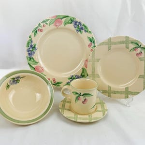 5 Pc Place Setting Vintage Pfaltzgraff Garden Party, Garden Impressions Floral Stoneware