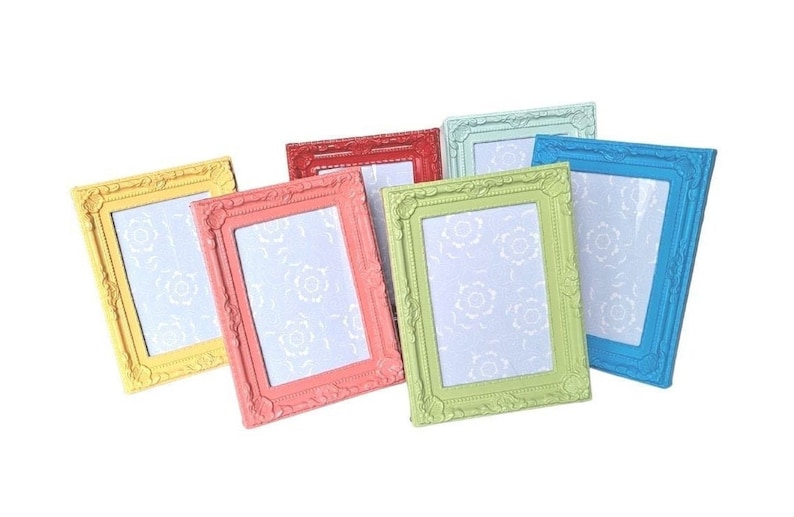 3 1/2 x 5 inch photo frames, PLASTIC, fun bright multicolored, baroque style Coral