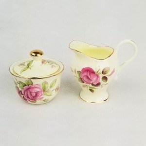 Sugar and Creamer, Royal Stuart Bone China,  Rose design, Spencer Stevenson, Hand Painted