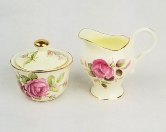 Zucker und Milchkännchen, Royal Stuart Bone China, Rose Design, Spencer Stevenson, handbemalt