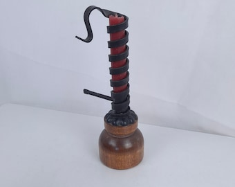 Vintage Courting Candle Holder made of Wood and Wrought Iron