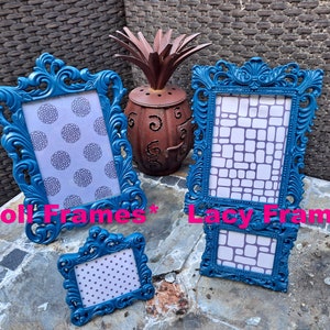 Mini Picture Frames, 2.5x2 Photo, FALL Colors, SCROLL Design, Tiny Baroque Frames, Fun Bright Colors, Navy, Maroon, Gray, Green, Rust, Teal Navy Blue