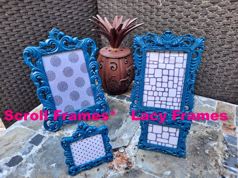 Mini Picture Frames, 2.5x2 Photo, FALL Colors, SCROLL Design, Tiny Baroque Frames, Fun Bright Colors, Navy, Maroon, Gray, Green, Rust, Teal Navy Blue