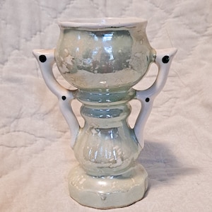 Vintage Czechoslovakian Iridescent Vase, Czech Art Glass Green Vase