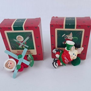1986 Hallmark Keepsake Ornament Rah Rah Rabbit Cheerleader, Ski Tripper Skier
