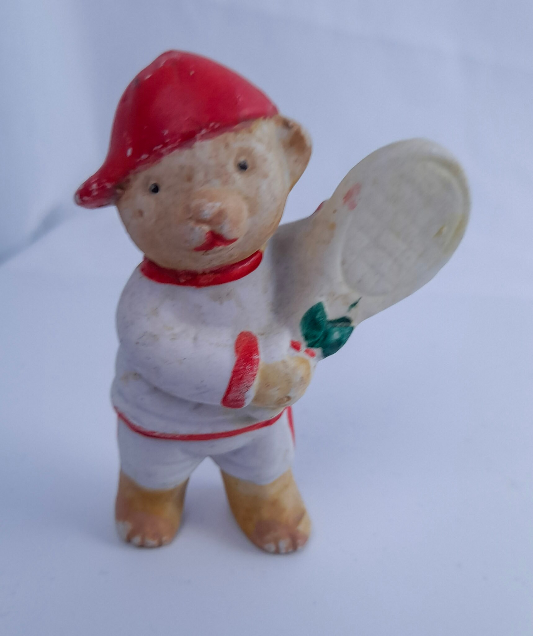 ヴィンテージ テディベア テニス プレーヤー フィギュア 樹脂と磁器