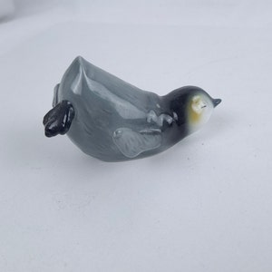 Adorable Baby Penguin Ceramic Figurine Sliding on Belly