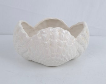 Vintage Clamshell Seashell Planter Pot Matte White Finish