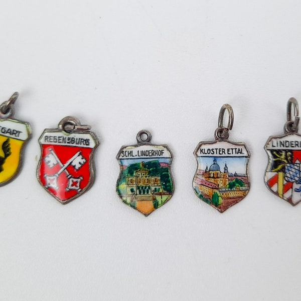 Vintage German City Travel Charms 800 830 Silver and Enamel