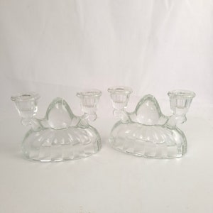Pair of Vintage Glass Crystal Candleabras or 2 Armed Candle Holders