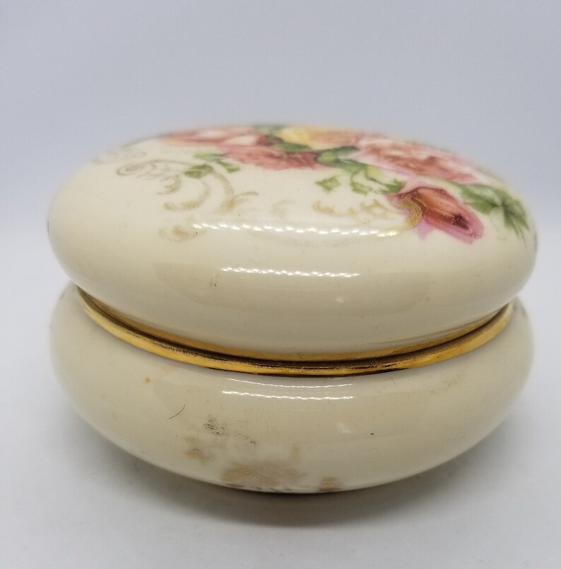 Vintage Royal Bavarian Porcelain Trinket Box with roses and circled in gold trim Gift for Mom Grandma?