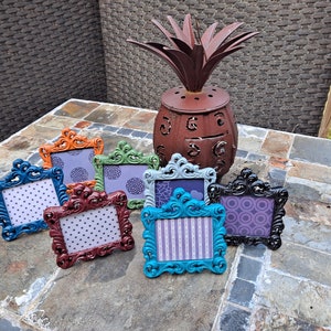 Mini Picture Frames, 2.5x2 Photo, FALL Colors, SCROLL Design, Tiny Baroque Frames, Fun Bright Colors, Navy, Maroon, Gray, Green, Rust, Teal Black