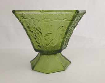 アンカーホッキング グリーンガラス グレープ台座 八角形 キャンディ皿