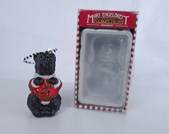 Vintage Mary Engelbreit Kurt Adler Black Glass Scottie Dog Ornament in Original Box