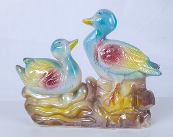 Vintage Lusterware Duck Figurine, Luster Glaze, Iridescent porcelain