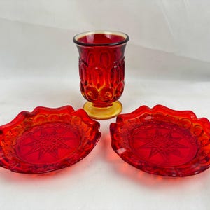 Moon and Stars Goblet or Votive Holder or Ashtray by LE Smith Moon & Stars Red Amberina Glass