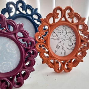 Small Oval Frames, FALL COLOR Frames, Navy, Rust, Maroon, PLASTIC glass, Ornate oval frames, Baroque oval frame, Old World Style