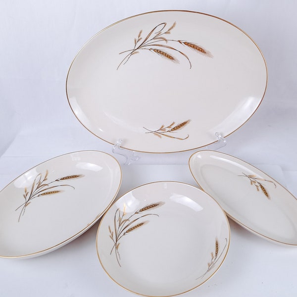 Vintage Golden Harvest Pattern from Fine Arts Fine China, Serving Bowl, Platter, S & P, Sugar Bowl, Creamer, Relish Plate, Gravy Boat