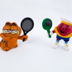 Vintage McDonalds Happy Meal Toys Playing Tennis, Garfield or the KoolAid Man Tennis Player Toys