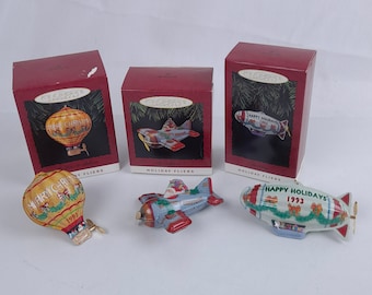 Tin Hot Air Balloon, Tin Blimp, or Tin Airplane Holiday Fliers Series Hallmark Keepsake Ornament.