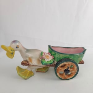 Funny Duck Pulling Flower Cart Vintage Planter Pot by Shafford Pottery