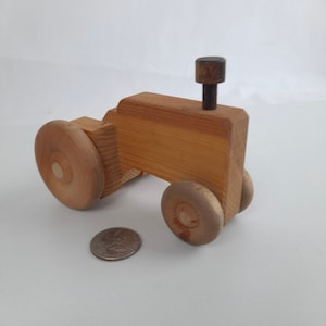 Vintage Wood Tractor Toy with Moving Wheels