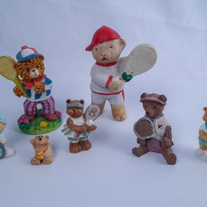 Vintage Teddy Bear Tennis PlayerFigurine Resin and Porcelain