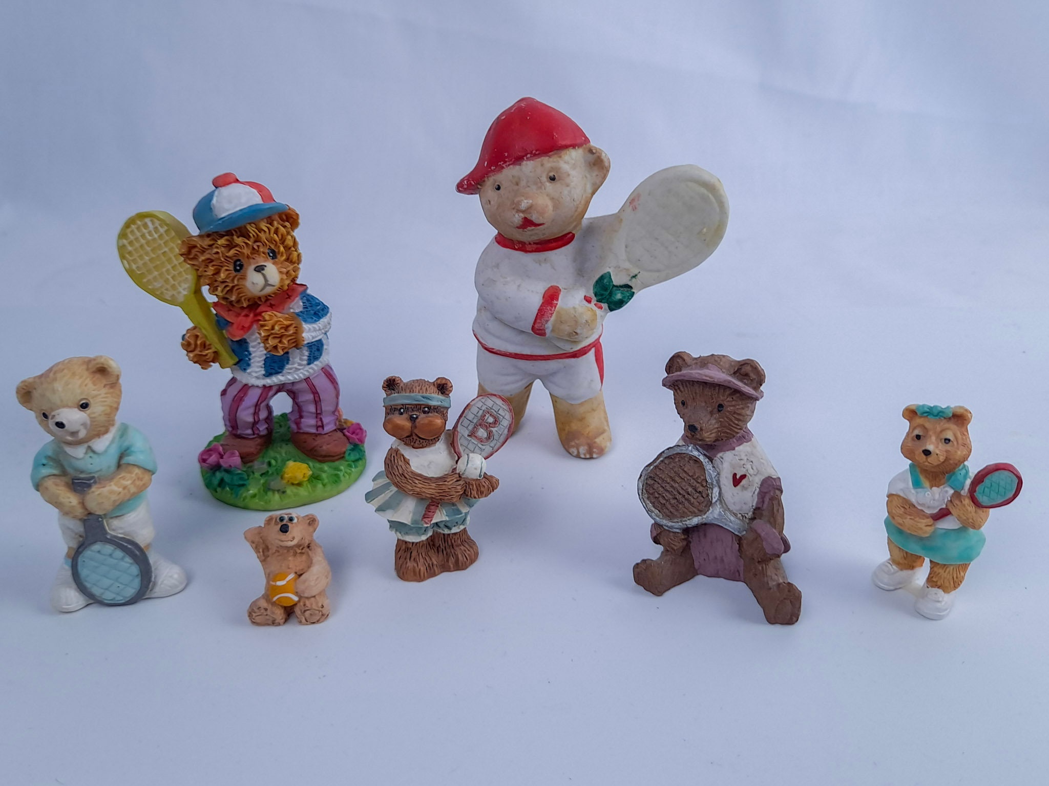 ヴィンテージ テディベア テニス プレーヤー フィギュア 樹脂と磁器