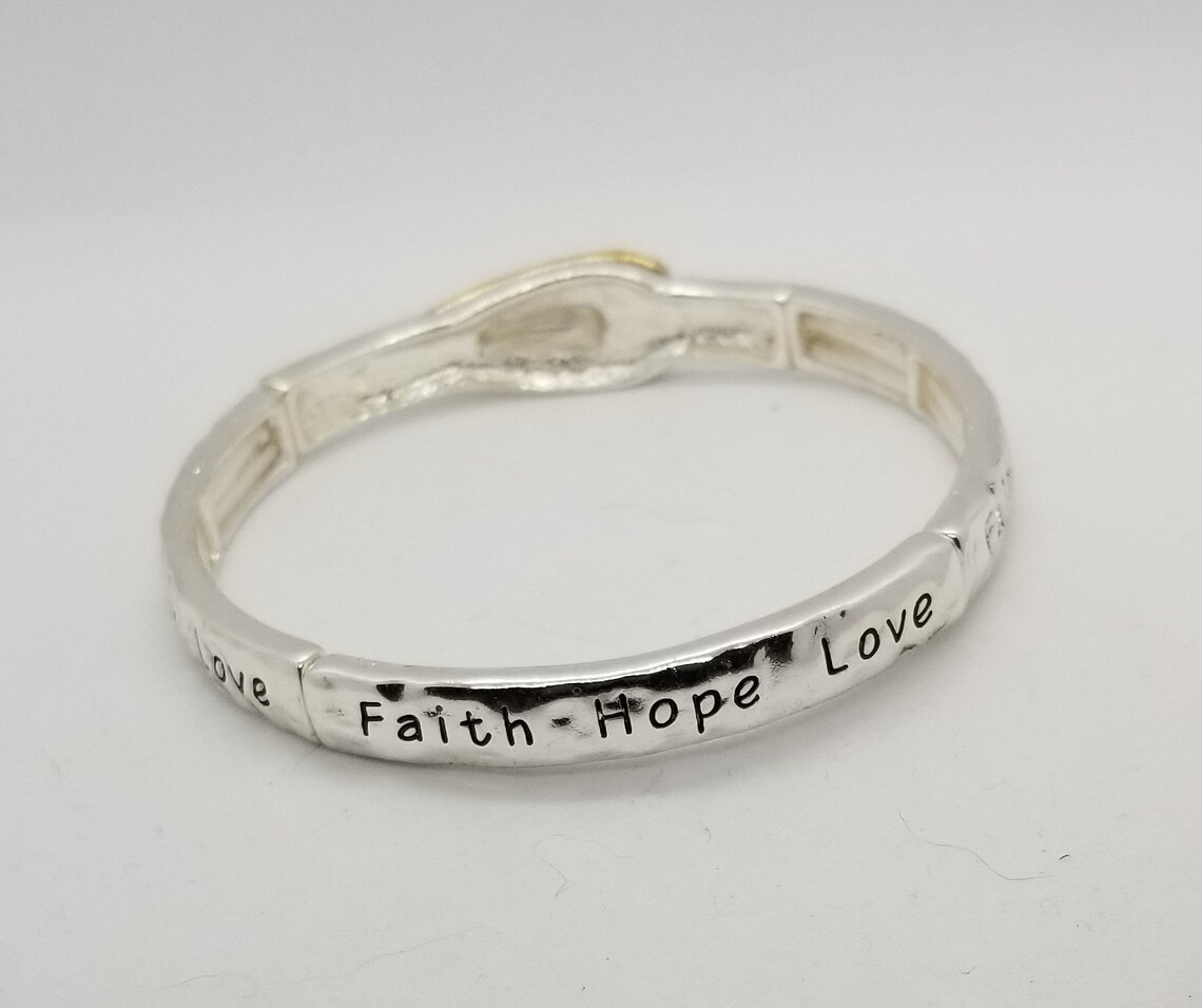 Faith Hope Love Bracelet Stretch Silver With Silver and Etsy