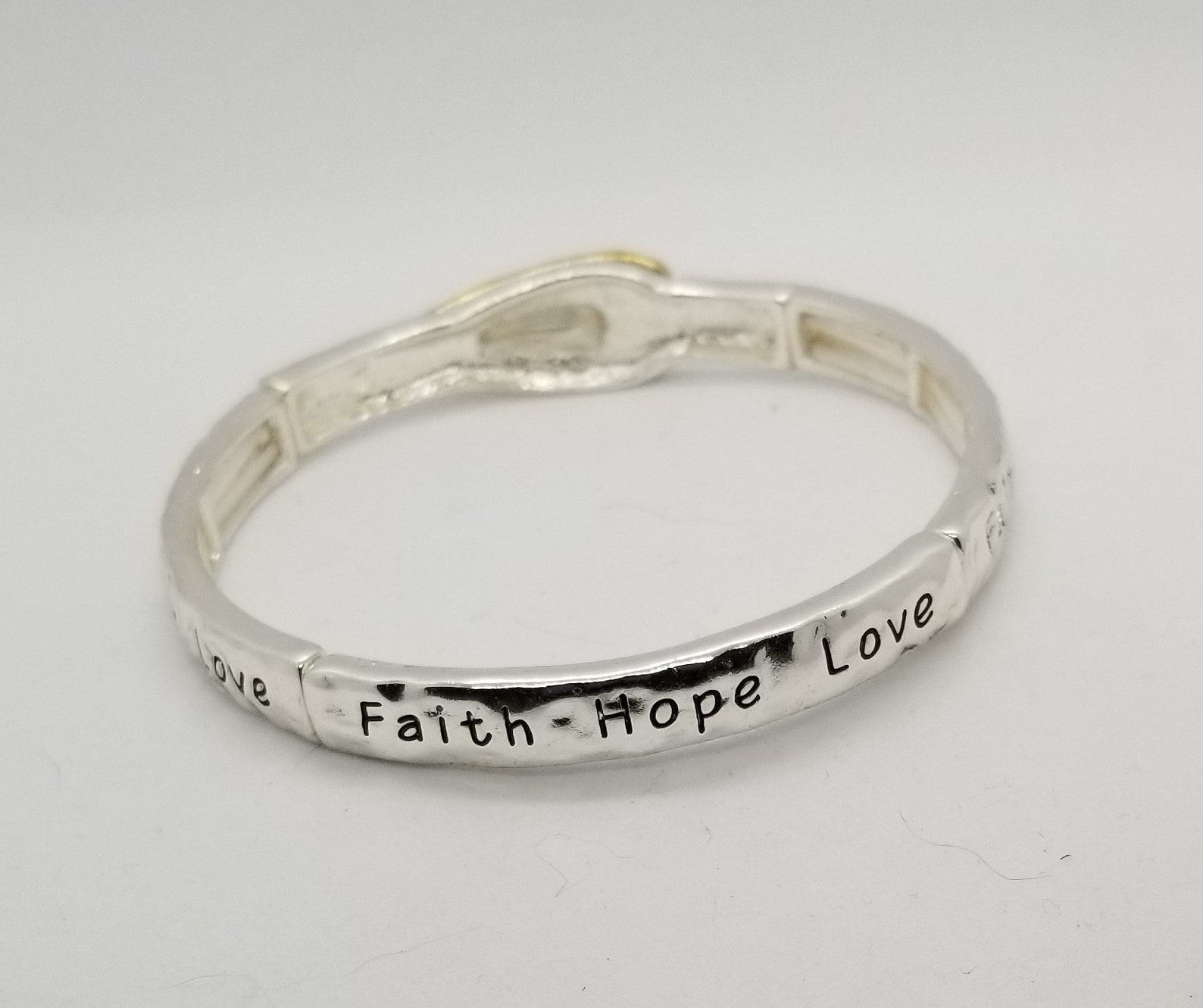 Faith Hope Love Bracelet Stretch Silver With Silver and Etsy