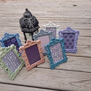 4x6 Picture Frames in VINTAGE Colors SCROLL Design, 4x6 Photo Frames, Quality RESIN, Vintage Teal, Blue, Victorian Pink, Green Tea, Lavender