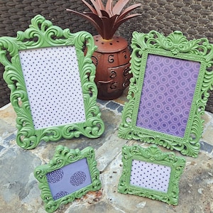 Mini Picture Frames, 2.5x2 Photo, FALL Colors, SCROLL Design, Tiny Baroque Frames, Fun Bright Colors, Navy, Maroon, Gray, Green, Rust, Teal Green