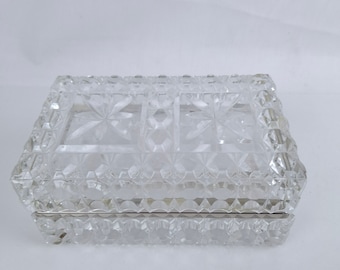 French Cut Crystal Jewelry Box, Heavy Casket Crystal Dresser Box