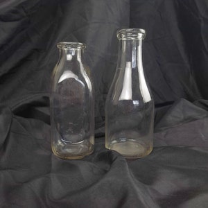 Set of 2 Vintage Glass Quart Milk Bottles Liberty Glass Co, 1947 and 1960