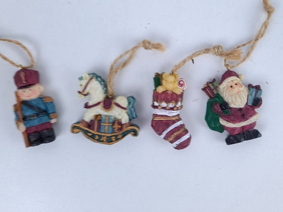 Set of 4 Vintage Tiny Christmas Ornaments Toy Soldier 